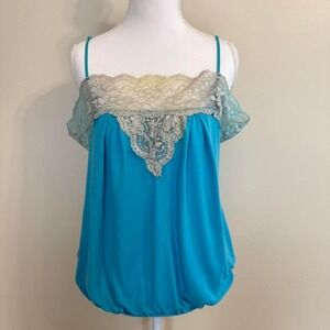 Vtg Rue 21 Blue Lace Bubble Hem Camisole Sz XL Y2k 2000s